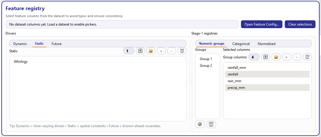 GeoPrior-3.0 Forecaster screenshot Setup feature registry