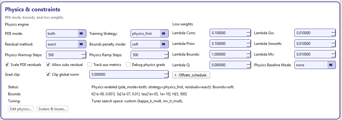 GeoPrior-3.0 Forecaster screenshot Setup physics constraints